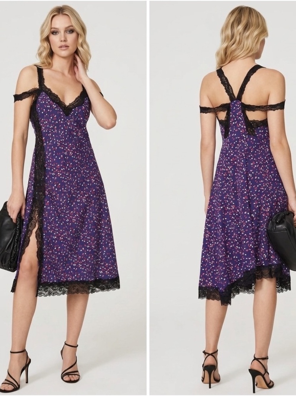 KOCHE Collective Purple Black Lace Trim Slip Dress Women’s Size 34 US 0-2